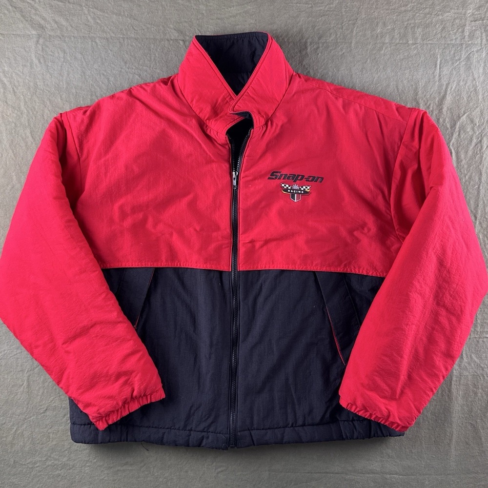 Vintage 90s Snap-On Racing Jacket Red Black Colorblock USA Swingster L - Picture 2 of 14